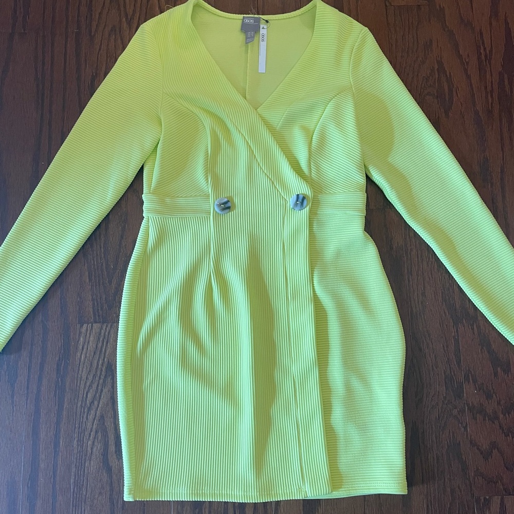 Neon yellow blazer style dress - Picture 3 of 5